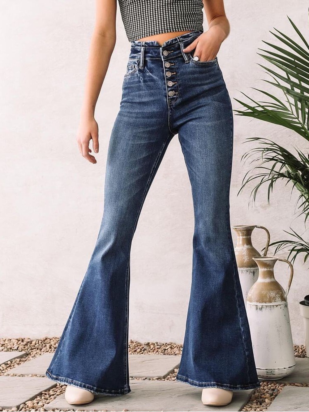 Bridge By Gly High Rise Super Flare Button Fly Denim Jeans in Dark Wash size 25 - Picture 3 of 15